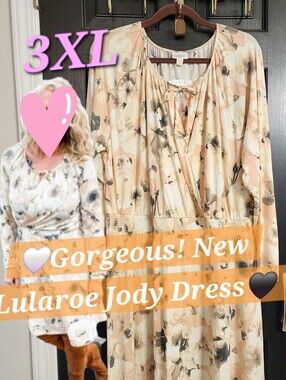 Lularoe Jody Dress Black Peach Floral 3x 3xl 2x 2xl Plus Curvy New Long Sleeve